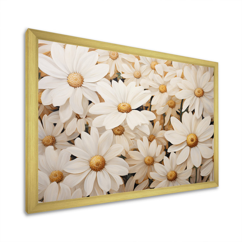 Champ de marguerites blanches élégance II, L 44 po x H 34 po x P 1,5 po, Cadre doré simple