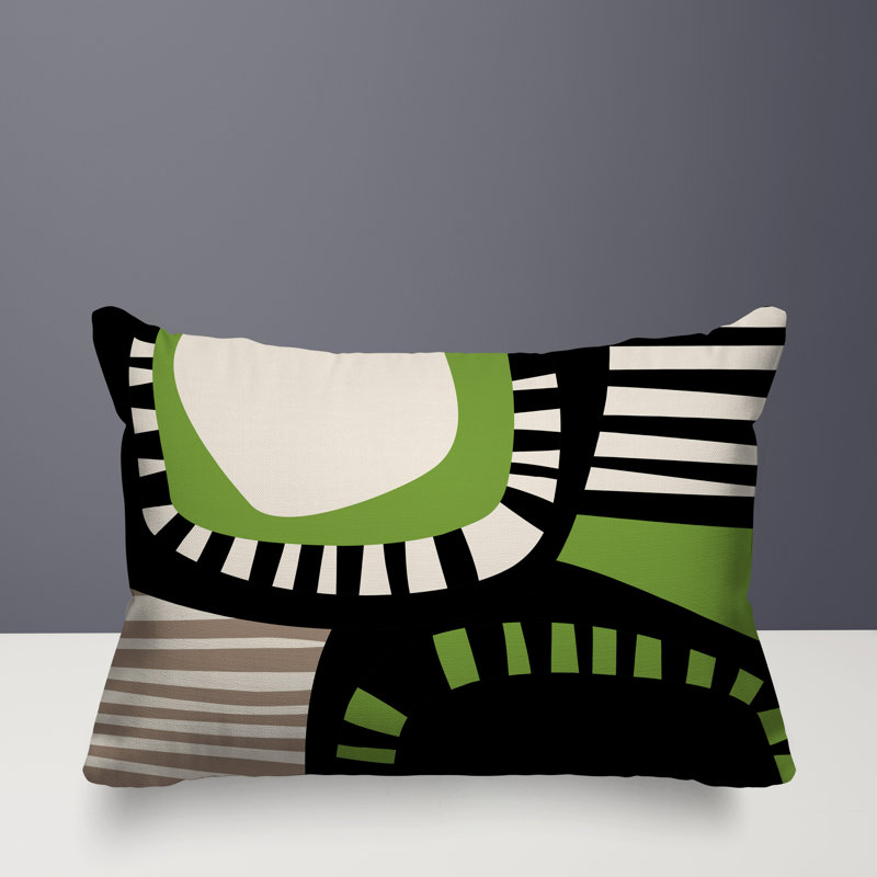 Coussin rectangulaire intérieur / extérieur Alika, Chartreuse / noir / blanc cassé, H 14 po x l 20 po
