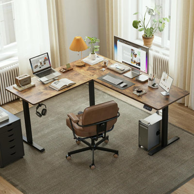 Nahriah 63'' L-Shaped Height Adjustable Standing Desk Electric Corner Table With Free Large Mouse Pad For Home Office Gaming