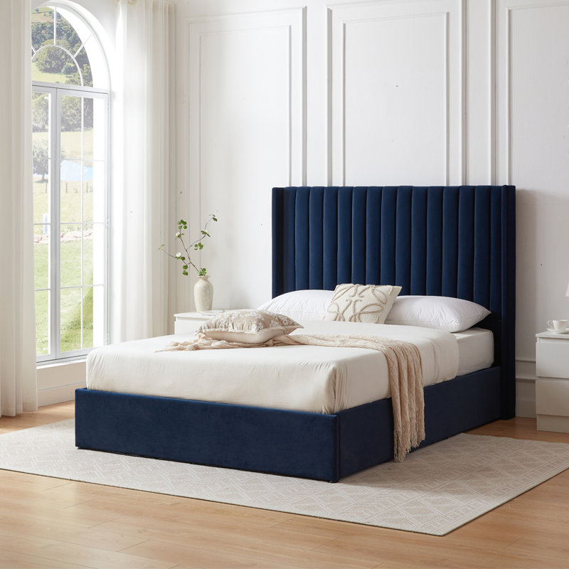 Adaha Upholstered Storage Bed, Kingsize (5'), Dark Blue Velvet