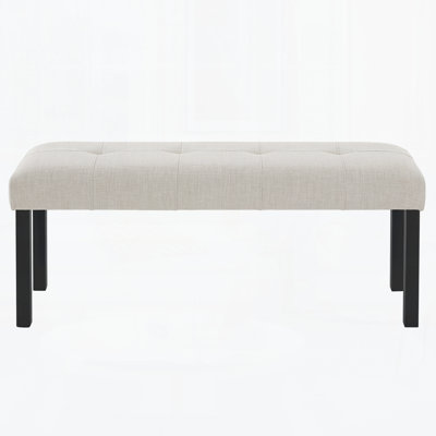 Modern Tufted Linen Dining Bench, Farmhouse Upholstered Entryway Bench With Rubber Wood Legs