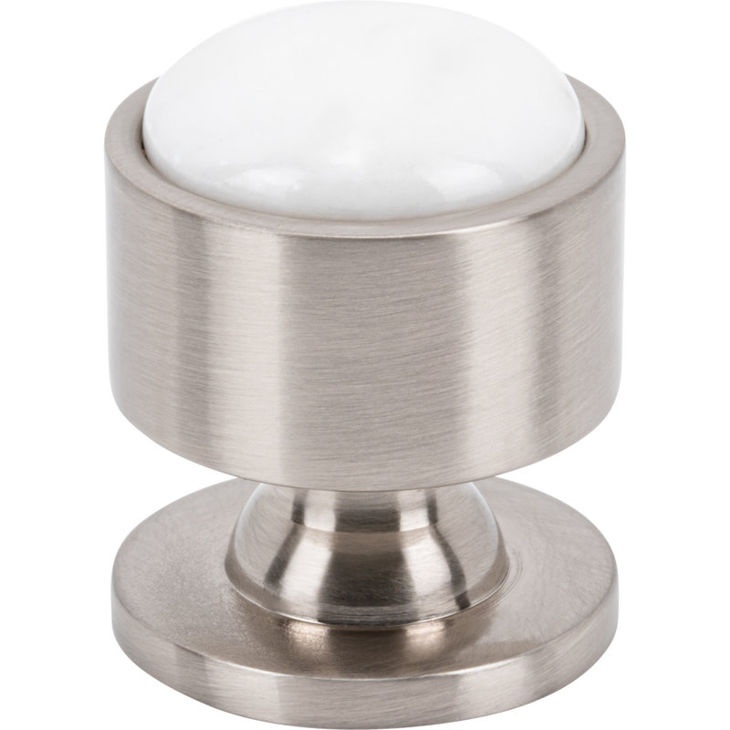 Firesky Diameter Knob, Brushed Satin Nickel, Carrara White, 1 1/8"