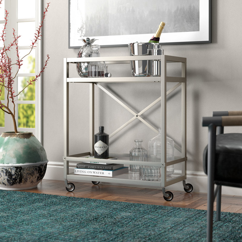 Metal Bar Cart, Satin Nickel