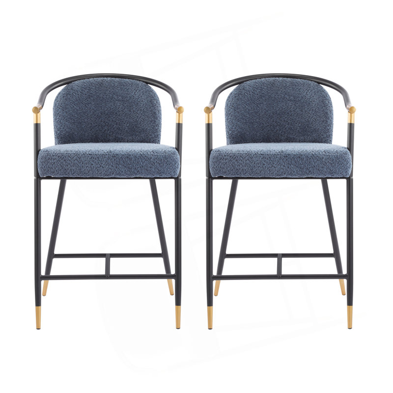 Tabouret de comptoir rembourré de 26 po de hauteur avec structure en métal (ensemble de 2), Bleu