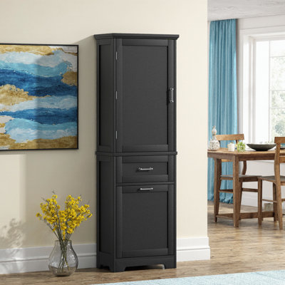 Tall Bathroom Storage Cabinet - Freestanding Cabinet with Two Drawers and Adjustable Shelf