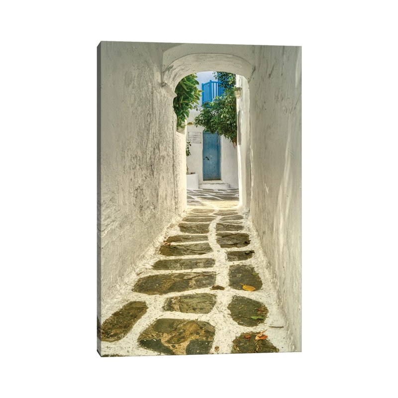 Walkway in Mykonos 1 Piece Wrapped Canvas Wall Art, 101.6 cm H x 66.04 cm W x 3.175 cm D