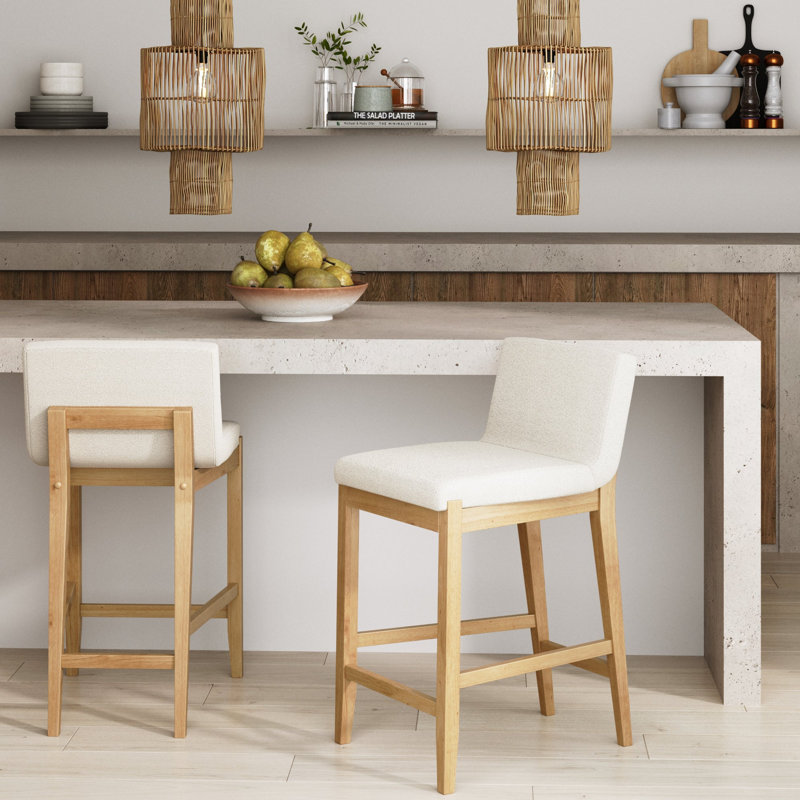 Tabouret de comptoir exposé avec pieds en bois massif, Boucle crème / pin chaud, 2, Counter Stool (24.6” Seat Height)