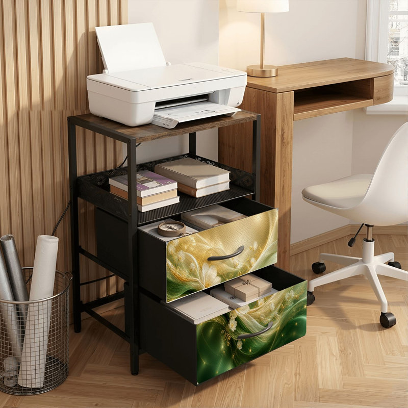 Table de chevet 2 tiroirs avec station de charge, table de chevet avec ports USB, tablette ouverte noire