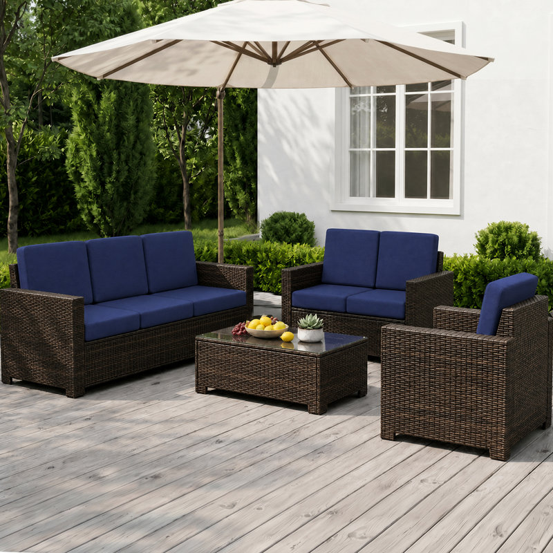 Ensemble de 3 coussins de siège d'extérieur pour siège profond, 3, L 19 po x P 19 po, Marine