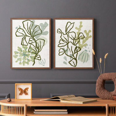 Coral Blockprint III - reproduction encadrée de qualité supérieure - prête à être accrochée - aucun clou requis - aucun clou requis