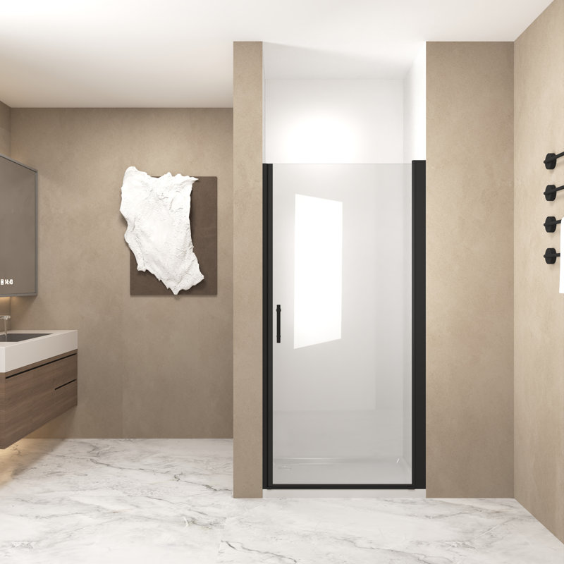 30"X 72" Pivot Shower Door, Matte Black Aluminum Frame, Half Frame ,1/4"(6Mm) Tempered Glass Explosion Proof Film,Stainless Steel Handle