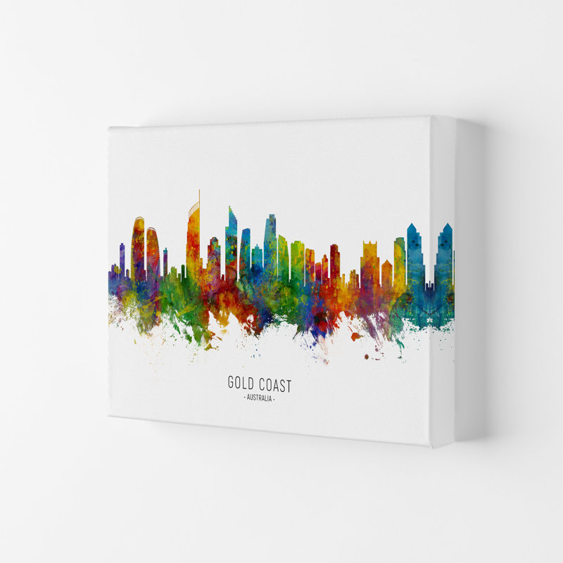 Gold Coast Australia Skyline by Michael Tompsett - Print, 21cm H x 29.7cm W x 4cm D, Wrapped Canvas