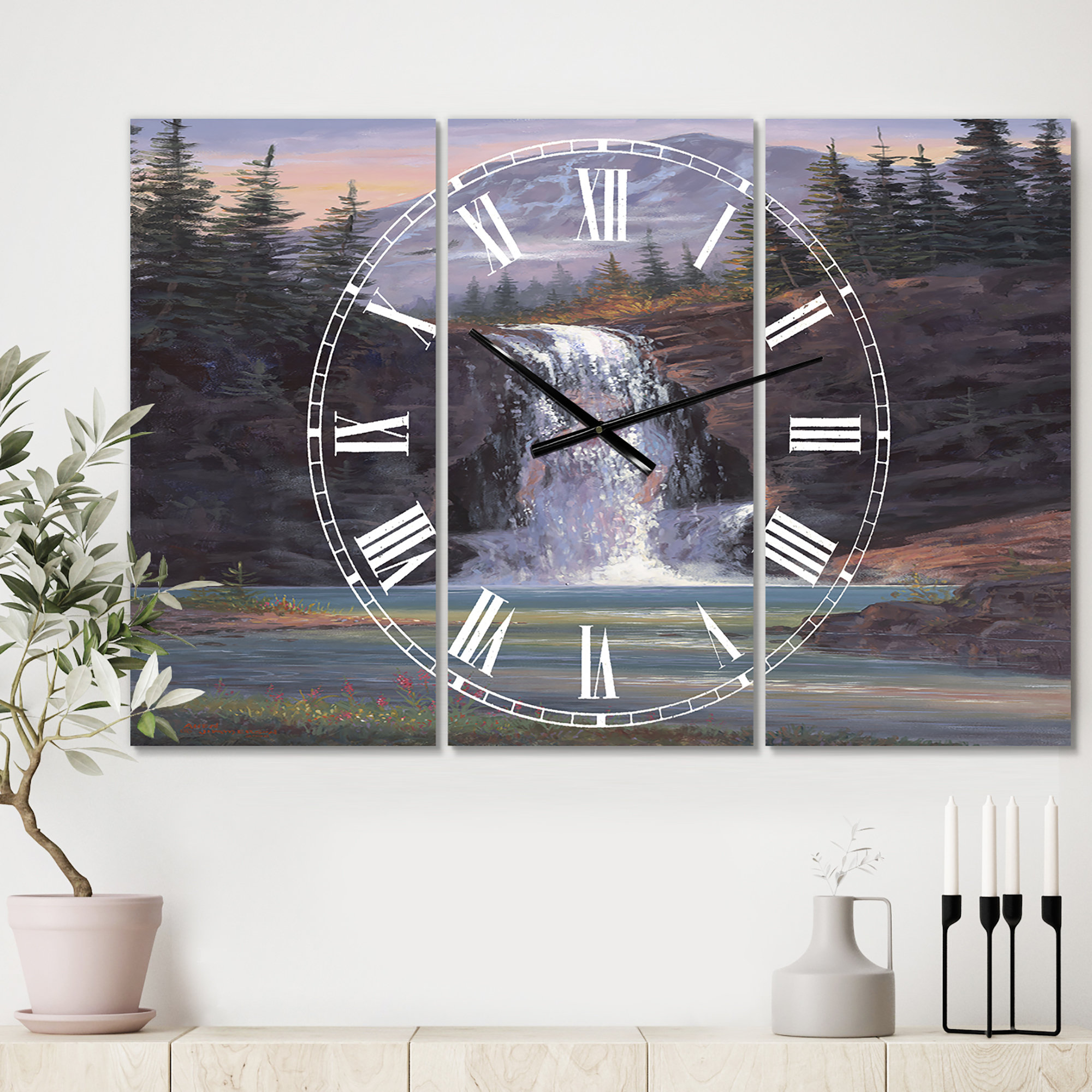 East Urban Home Waterfall Mountain Afternoon Metal Wall Clock | Wayfair