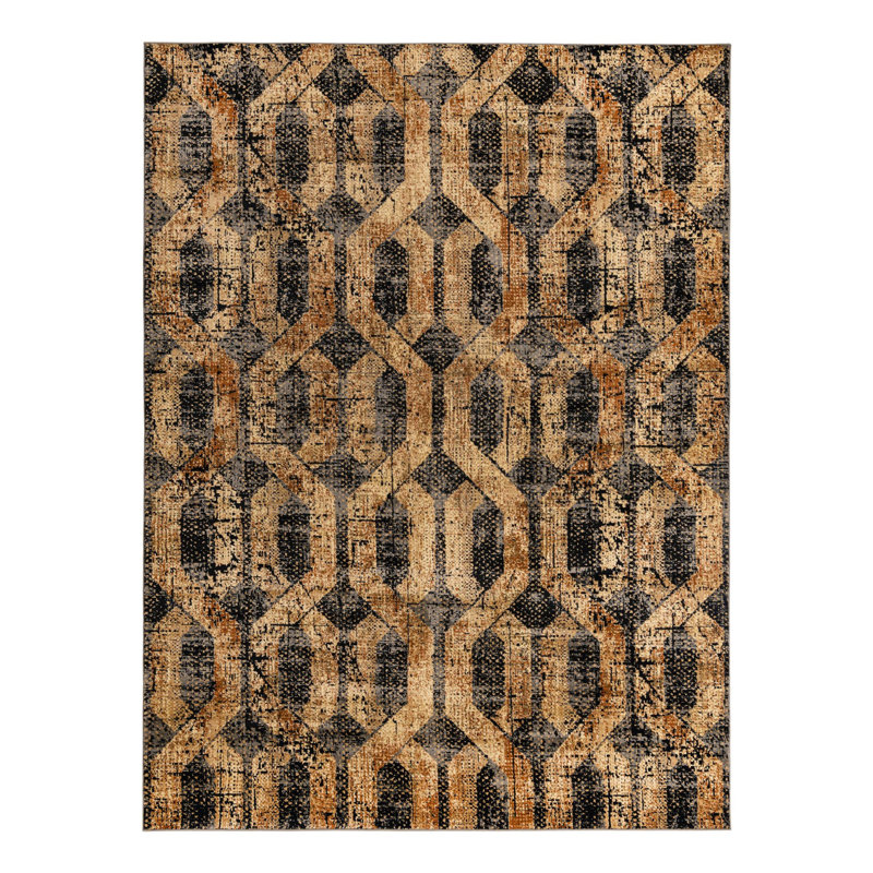 Tapis contemporain de couleur noire-grise, Rectangle 9 pi x 12 pi