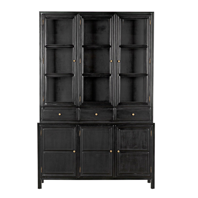 Colonial Solid Wood China Cabinet, Hand Rubbed Black
