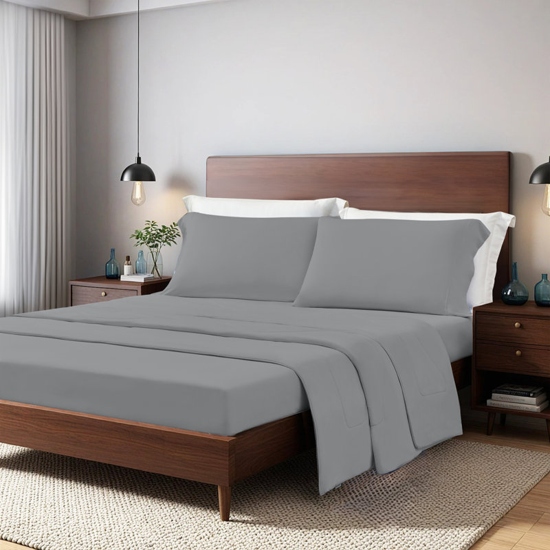 Draps et ensembles de draps de qualité supérieure, mélange de nylon gris, confort toutes saisons