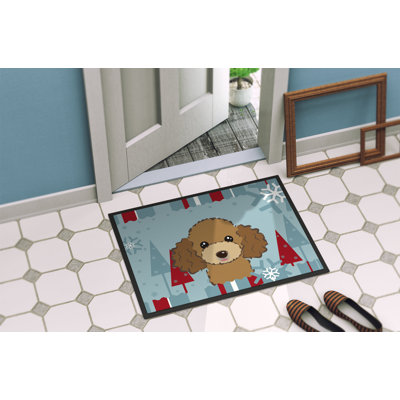 Tapis pour porte d’extérieur antidérapant caniche de noël winter
