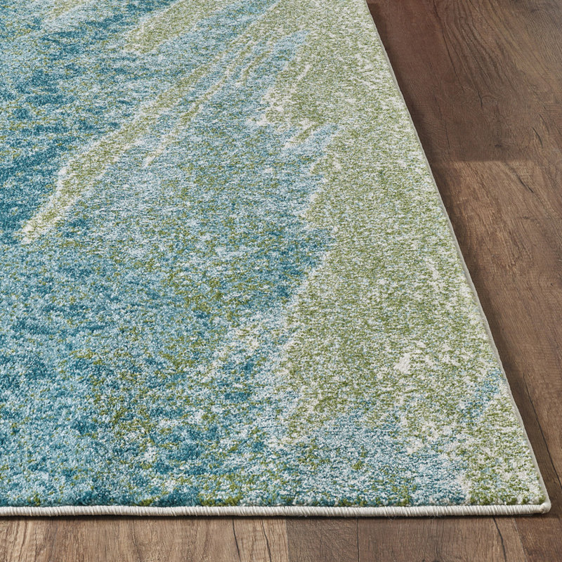 Blue and Green Abstract Area Rug, Rectangle 8' x 11'