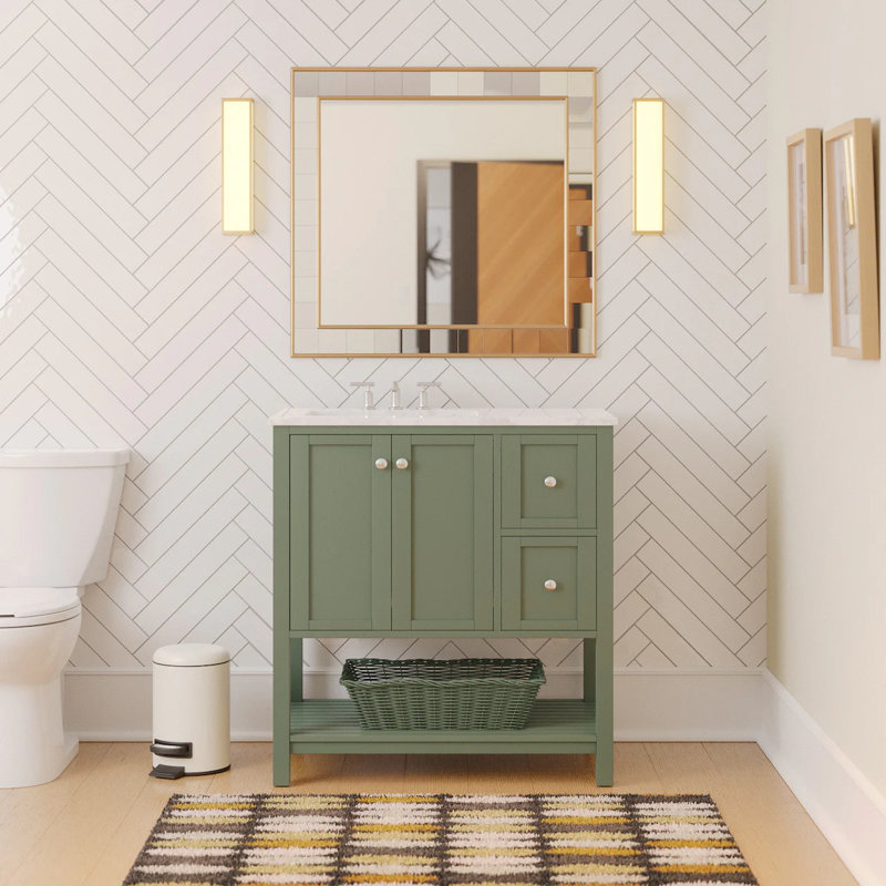 Ensemble de meuble-lavabo simple 36 po Binne, Vert sauge, Carrara d'ingénierie
