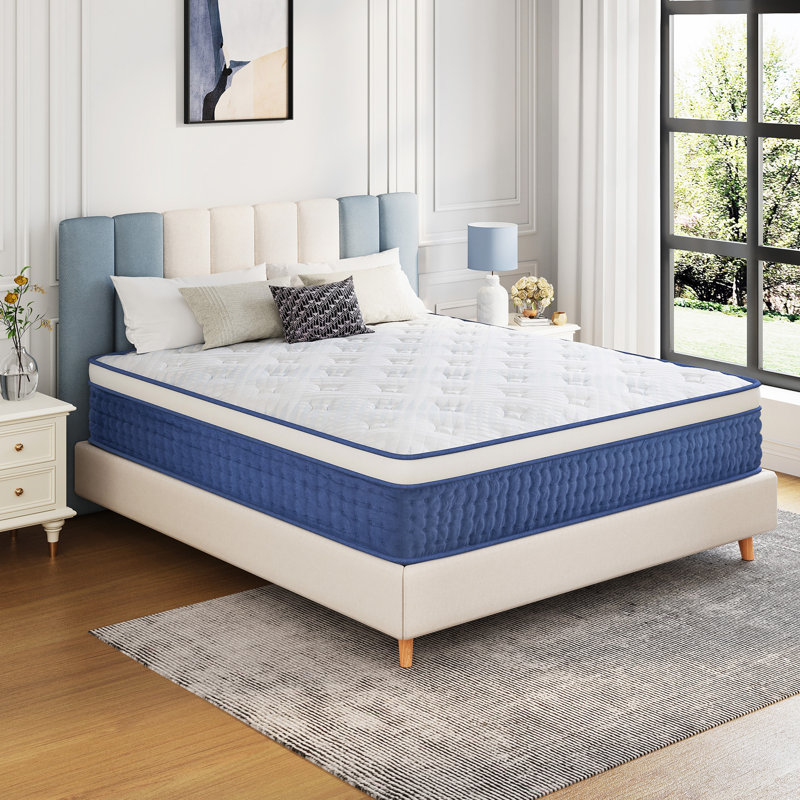 Blue Medium Hybrid Mattress in a Box - Breathable Support & Motion Isolation, Full, 14"