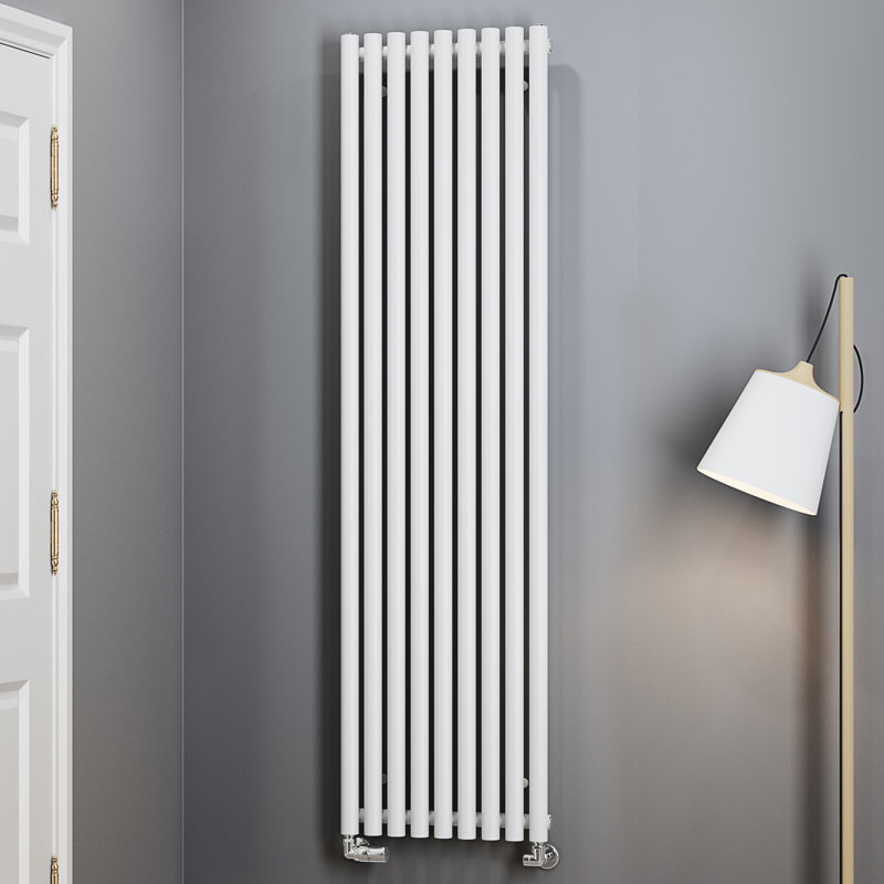 Rolo Room Cylindrical Bar Reversible Designer Radiator, White, 1800mm H x 370mm W x 96mm D