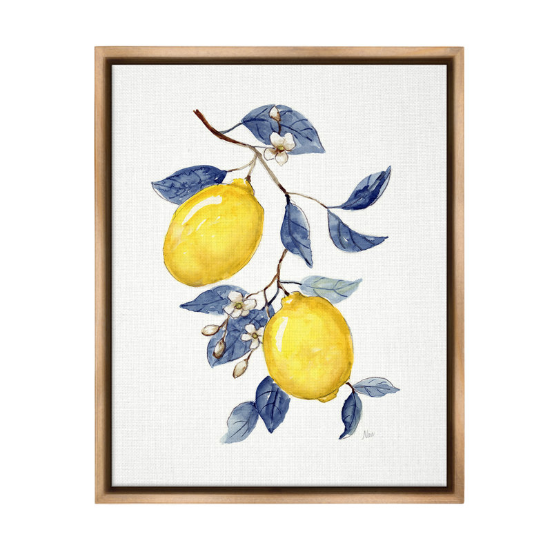 «Lemons With Flower Buds Floater Frame» par Nan sur, Cadre flottant orme Montalcino, H 31 po x l 25 po