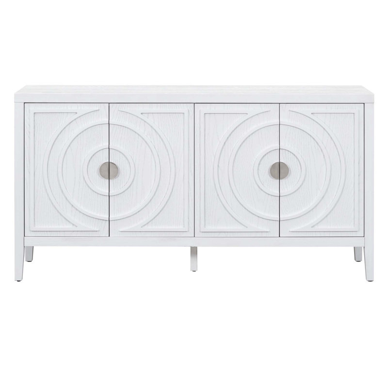 TREXM Round-Groove Sideboard - Retro Storage Cabinet for Dining & Living Room, White