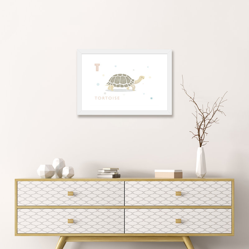 Tortue - imprimé, H 16 po x l 24 po x P 1 po, Papier encadré blanc, Blanc