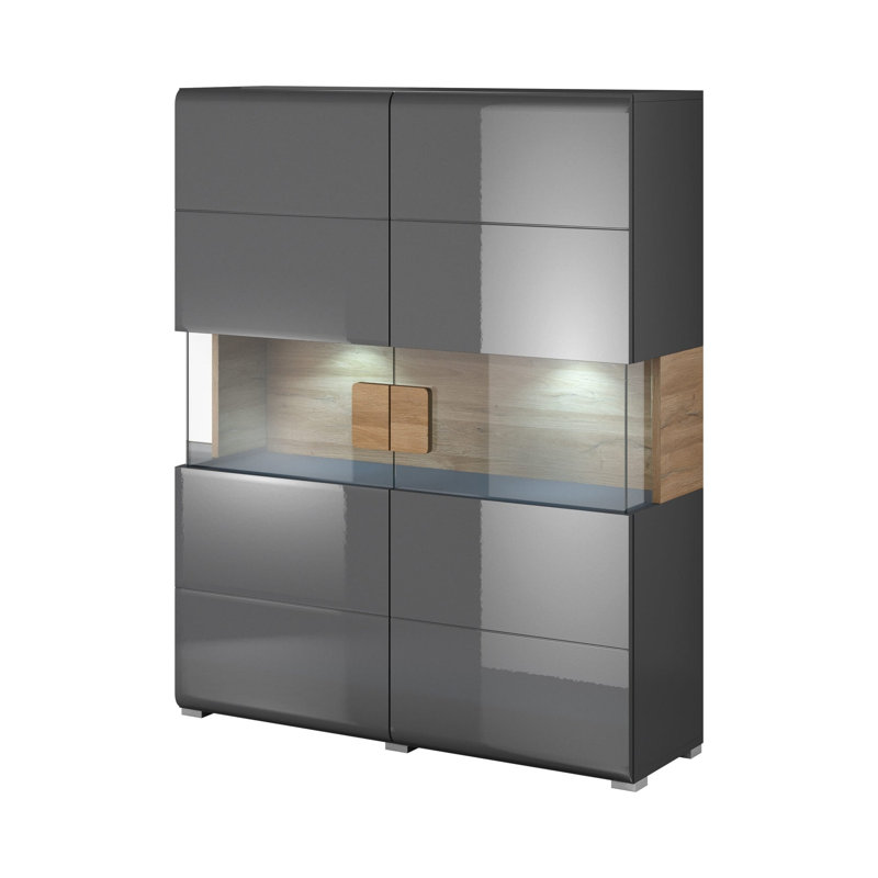 Calub 122 cm W Display Cabinet, Grey and Oak San Remo