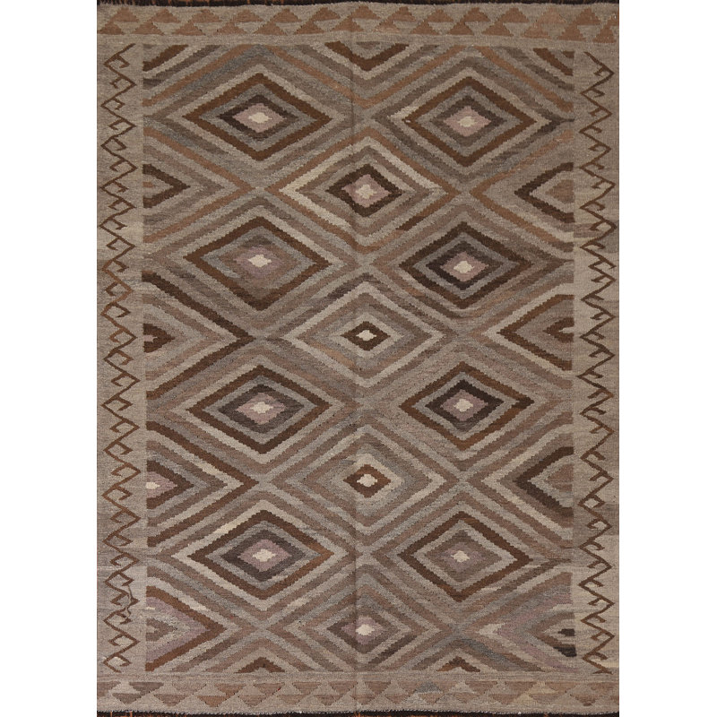 Brown Kilim Reversible Wool Area Rug 5x6