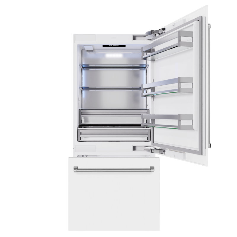 ZLINE 36 in. Built-In Refrigerator w/ Water Dispenser & Ice Maker in Black Stainless, White Matte