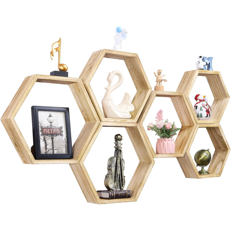 Ensemble de 6 tablettes flottantes hexagonales, Brun