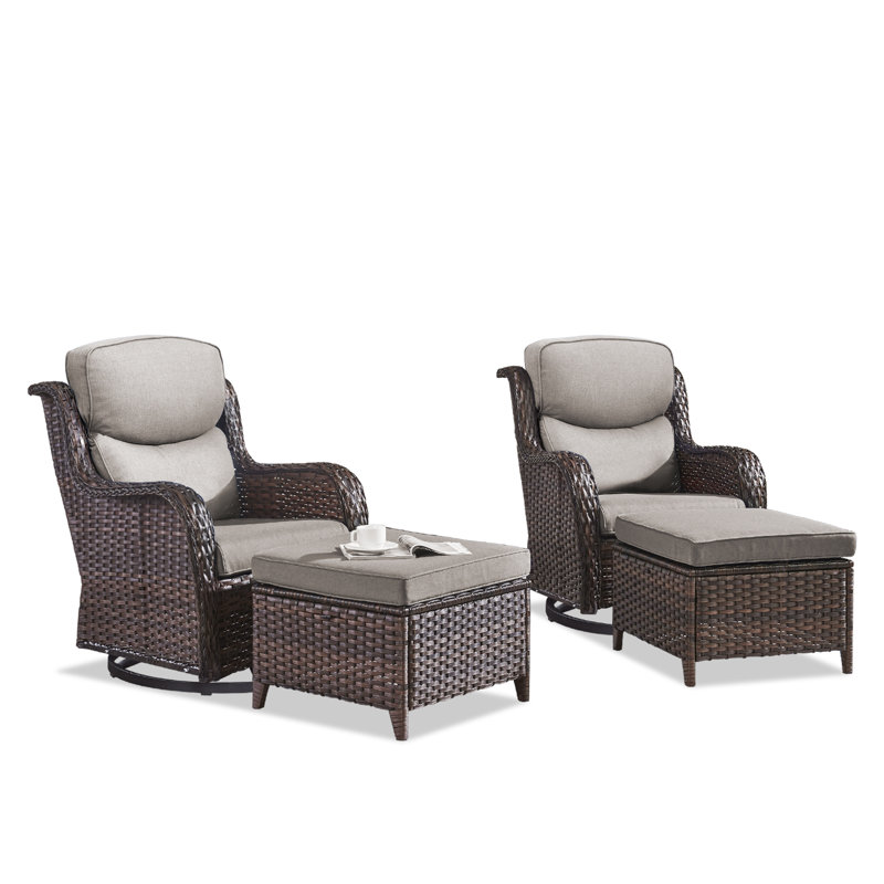 Fauteuil coulissant et pivotant en osier avec coussins pour 2 personnes Smile Group, Brun, Gris