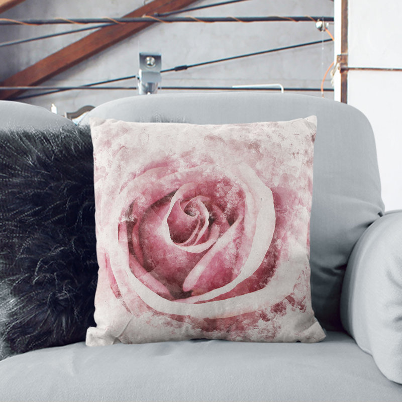 Pretty Rose Flower Cushion with Filling, 40cm H x 40cm W x 15cm D, Stone