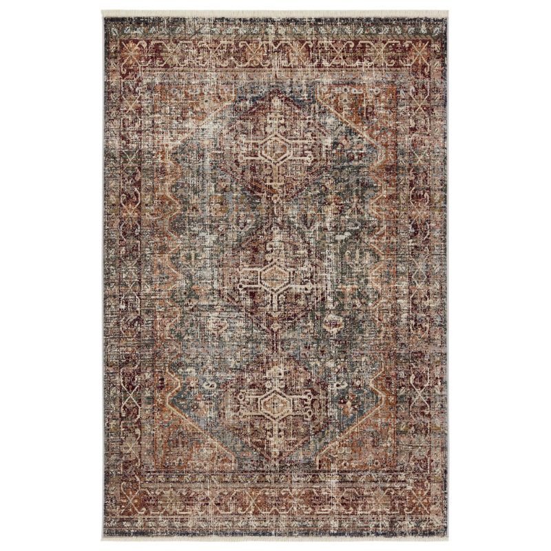Clemente Oriental Machine Woven Polypropylene Area Rug in Red/Blue/Brown, Rectangle 10' x 14'