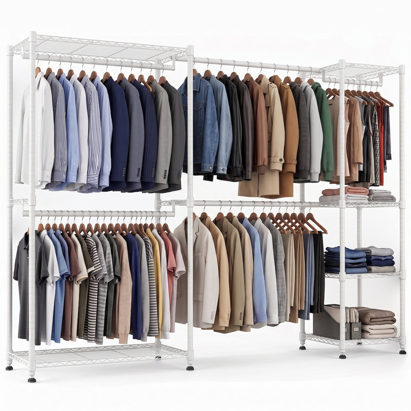 Clothing Rack with 5 clothes rails and 6 height-adjustable shelves, White