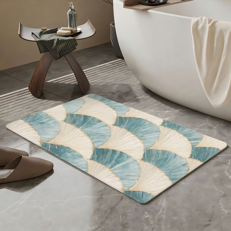 Teal Gold Ginkgo Leaf Bath Rug, 20" X 32", For Bathroom, Bedroom