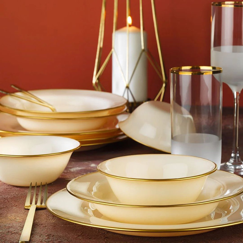 Service de table (18 pièces), Doré / crème