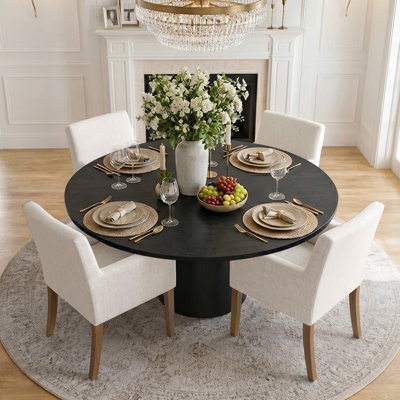 Ensemble de table de salle à manger pour 4 personnes avec table ronde unie et 4 fauteuils rembourrés en tissu