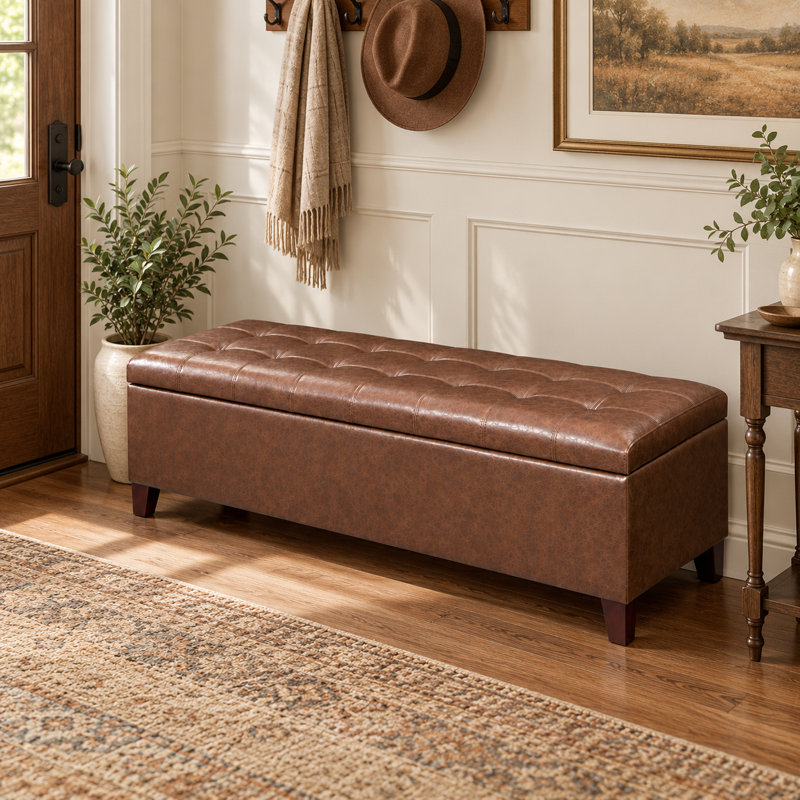 Banc de rangement en simili cuir Loggins, Caramel Brown