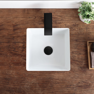 Undermount Bathroom Sink 13.8" X 13.8" Square Undermount Sink Vitreous China with Overflow