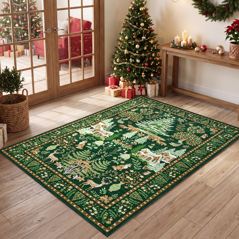 Tapis Christmas Forest Wonderland, Vert, 5 x 7 pi