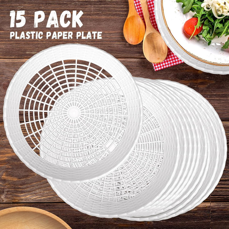15-Piece Reusable White Plastic Paper Plate Holders