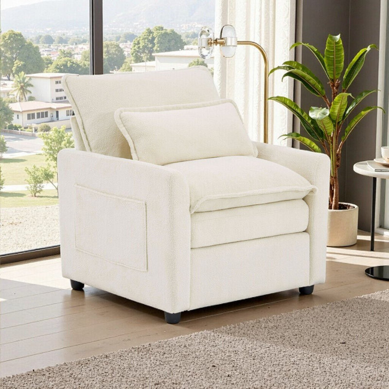 Fauteuil d'appoint moderne à une place avec poches de rangement, revêtement moelleux moelleux, capacité de poids de 300 lb