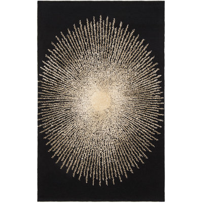 Tapis noir / beige en laine touffetée à la main Olivarria