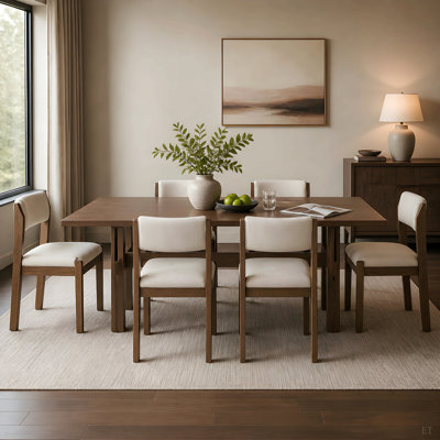 7 Pieces Modern Dining Set, Farmhouse solid wood kitchen table Set for 6, 71'' Large Country Dinner Set with Chair, for Dining Room, Kitchen, Home Off