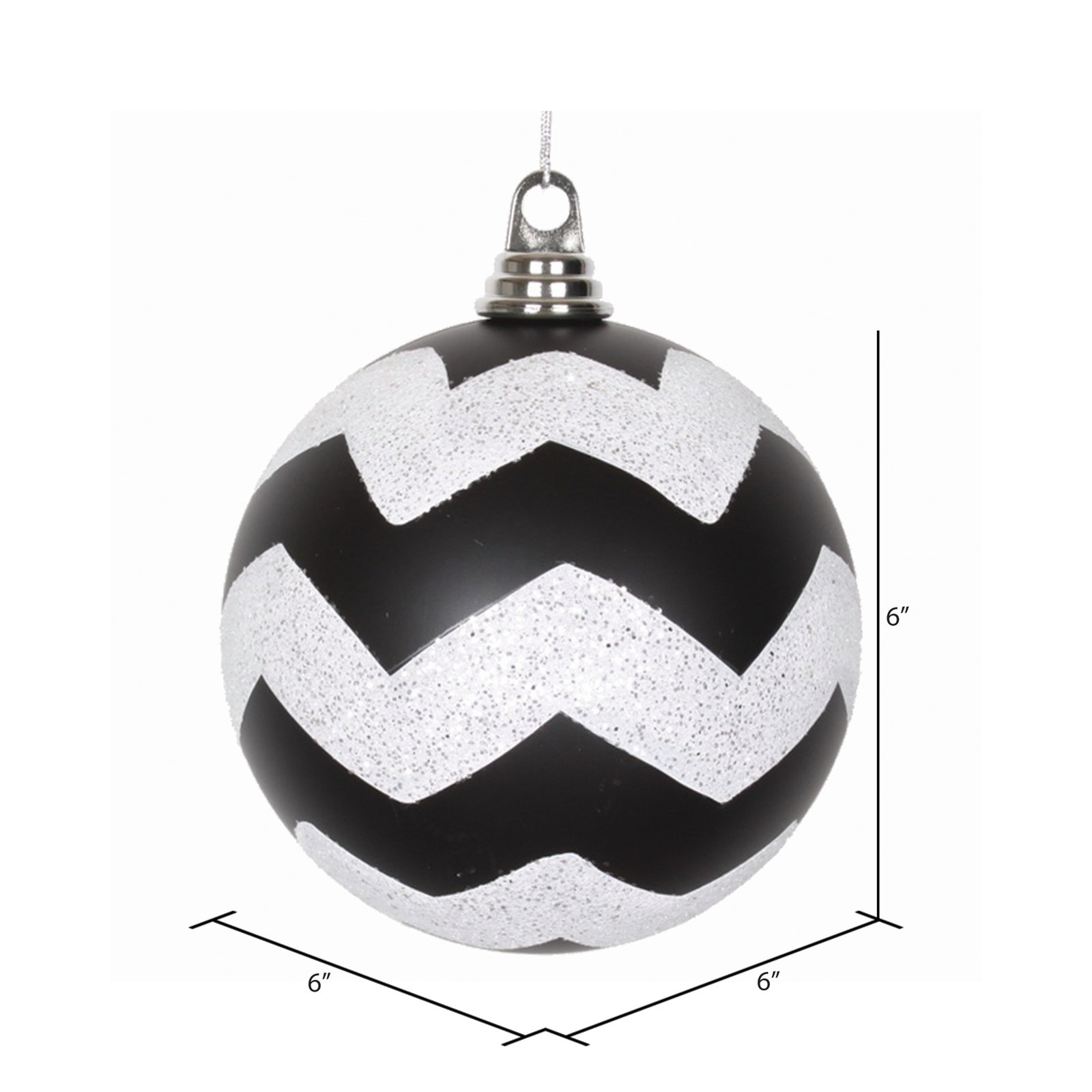 Shatterproof Bauble, 6" H x 6" W x 6" D, Black Matte/White