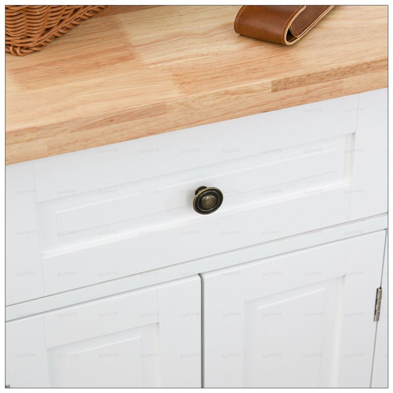 Kitchen Island on Wheels with Rubberwood Top, Spice Rack, Towel Bar, and Drawers for Efficient Storage and Mobility, White