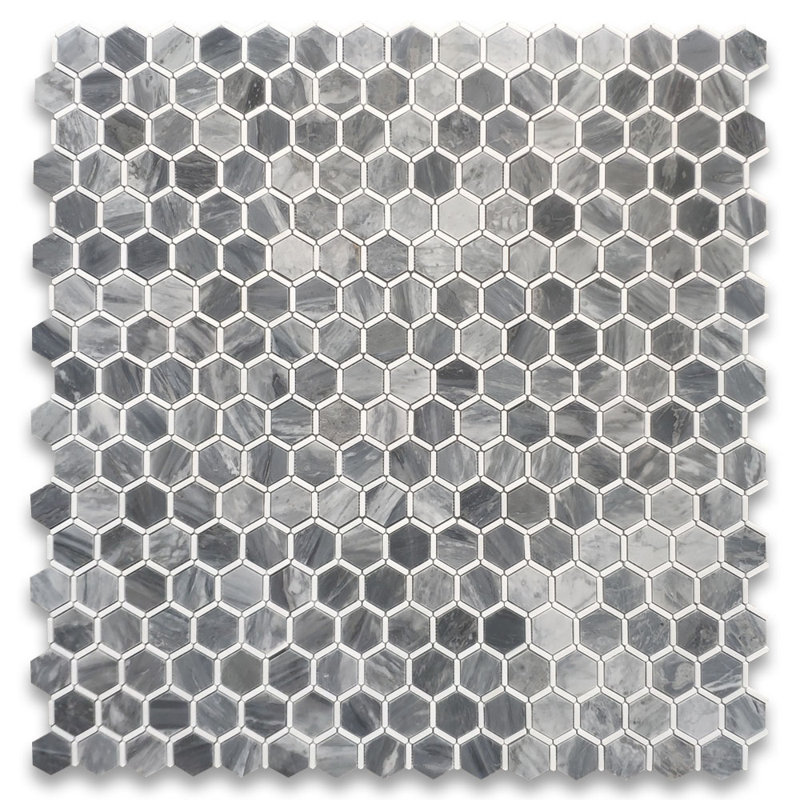 12 in. x 12 in. Honeycomb Marble Tile, Dark Gray
