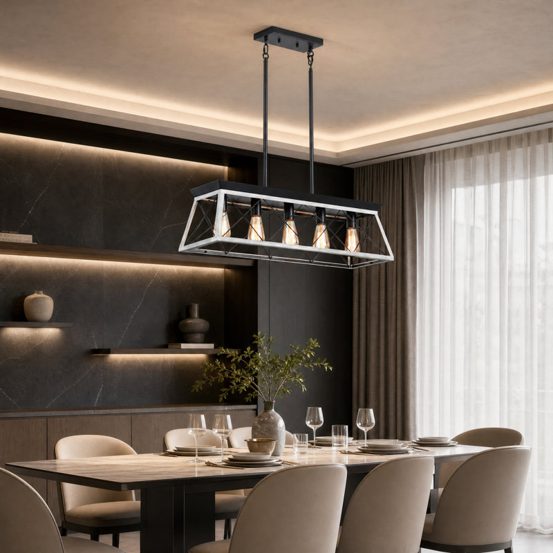 5 - Light Iron Chandelier, White